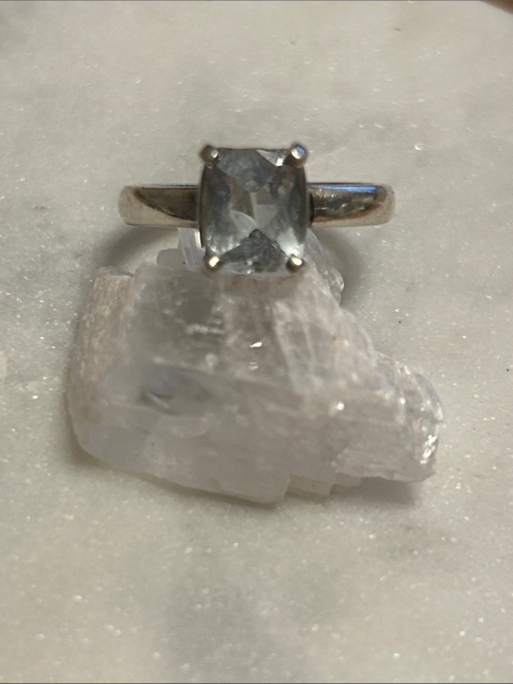 Sterling Silver Aquamarine Cushion-Cut Ring - Light Blue